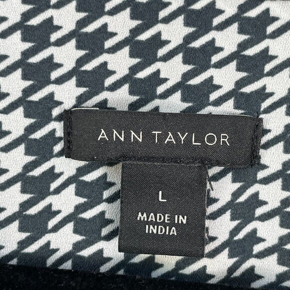 Ann Taylor Womens Large Green Houndstooth Button Up Blouse Long Sleeve Shirt - Picture 3 of 9